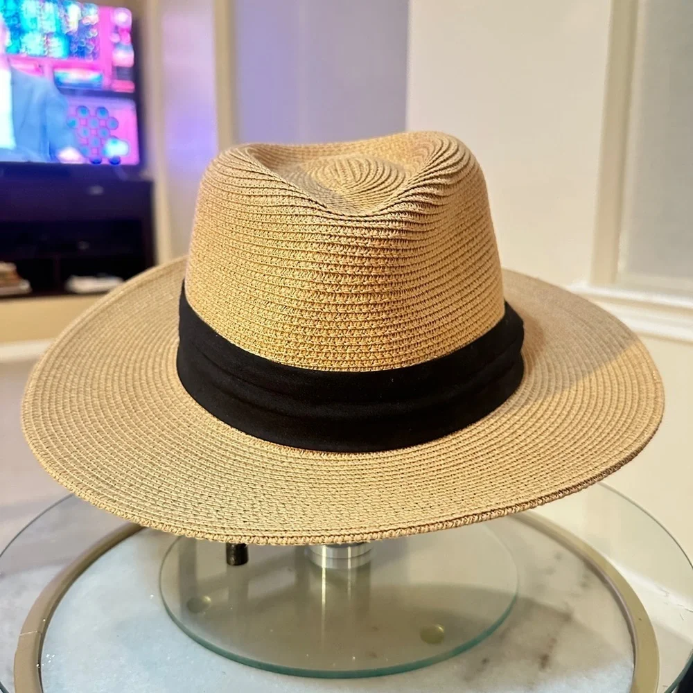 Classic Wide Brim Fedora Sun Hat with Black Band – Furtalk, Adjustable, Size L